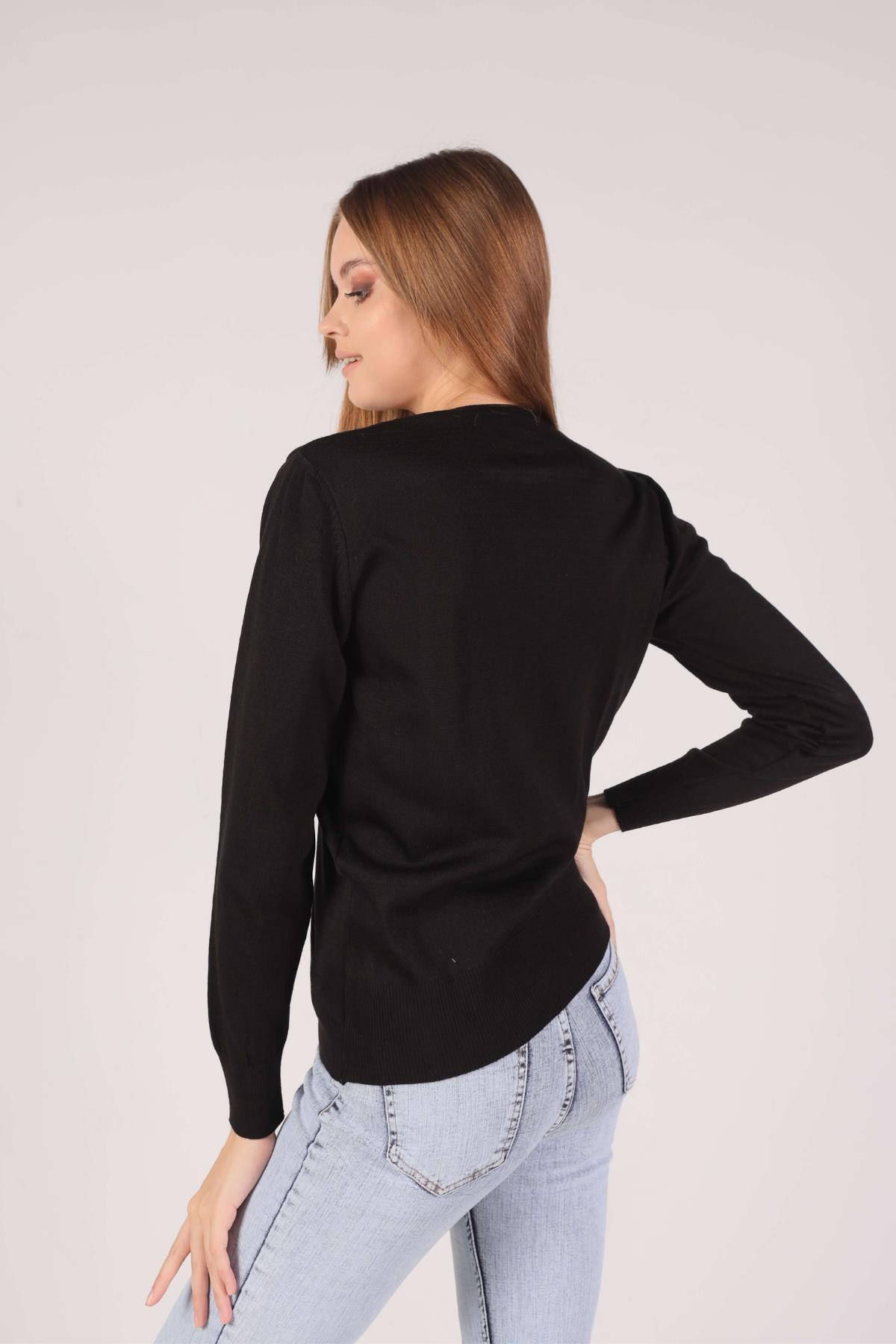 1015 Önü Düğmeli Hırka Siyah - 2