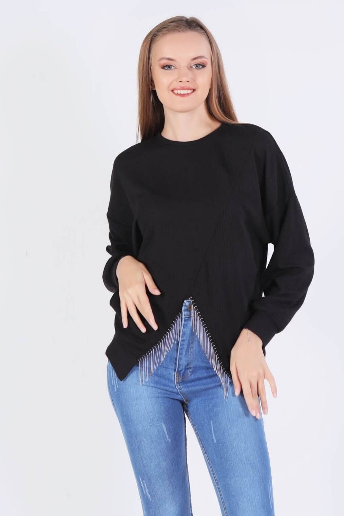 Siyah Önü Zincir Detay Bluz 10169 