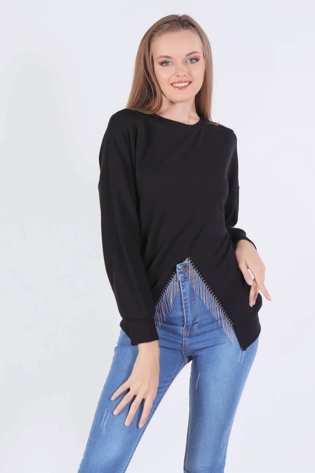 Siyah Önü Zincir Detay Bluz 10169 - 2