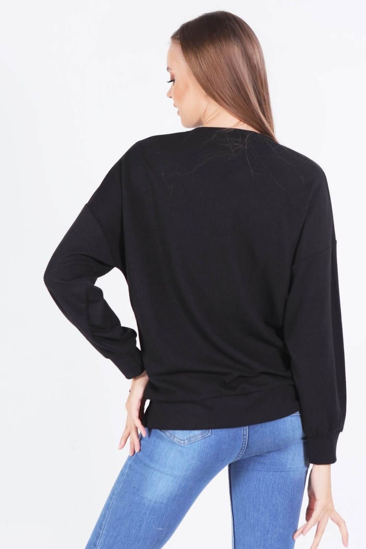 Siyah Önü Zincir Detay Bluz 10169 - 3