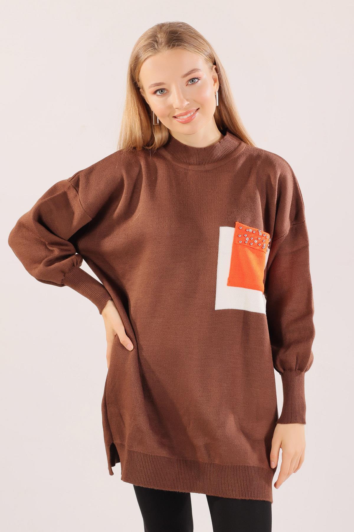 1017 Cep Taş Detay Kazak Kahve - 2