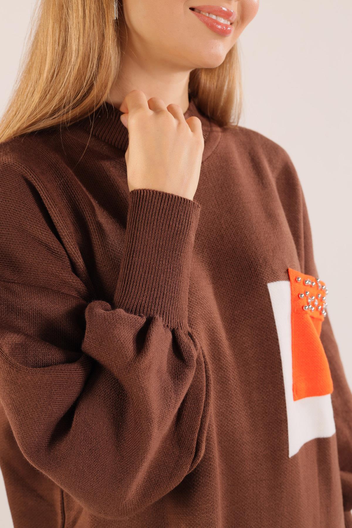 1017 Cep Taş Detay Kazak Kahve - 6