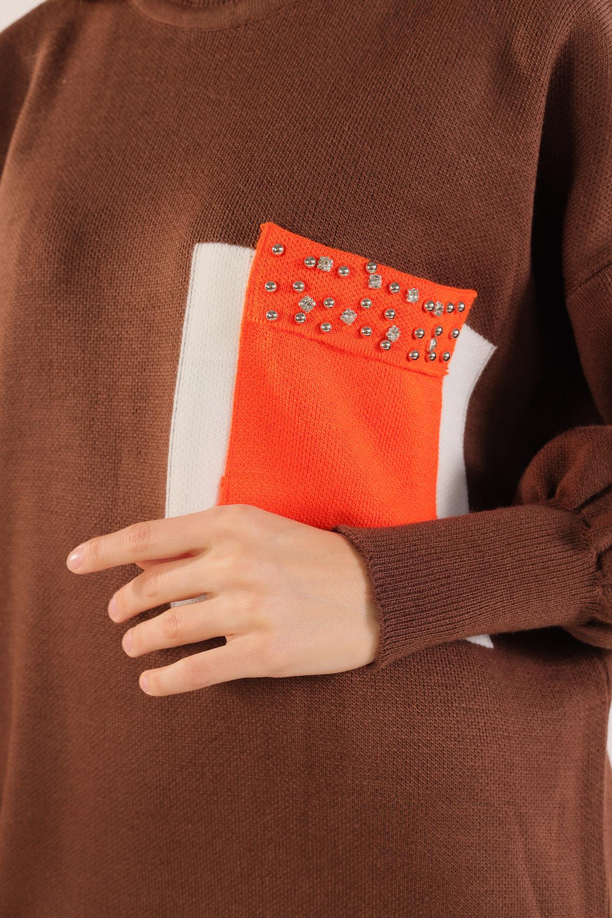 1017 Cep Taş Detay Kazak Kahve - 7