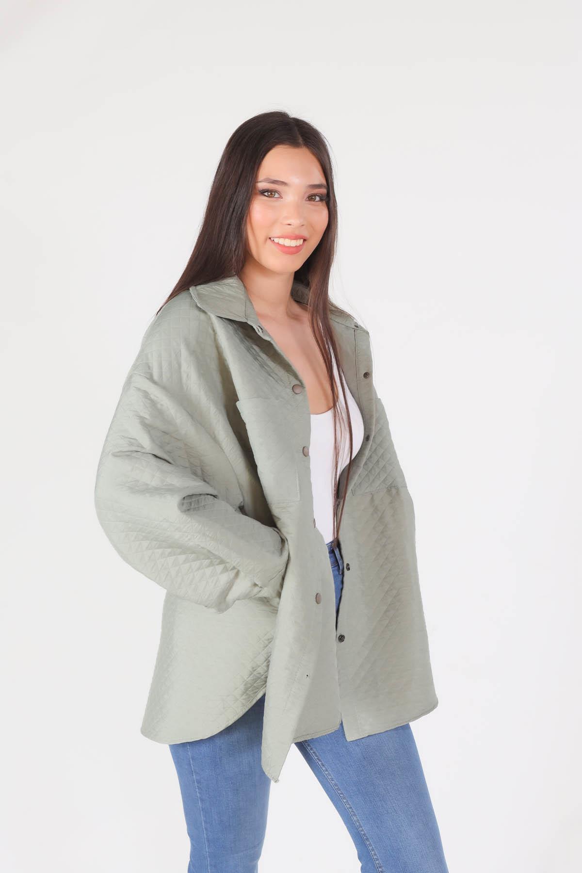 1017 Kapitone Oversize Ceket Çağla Yeşili - 3