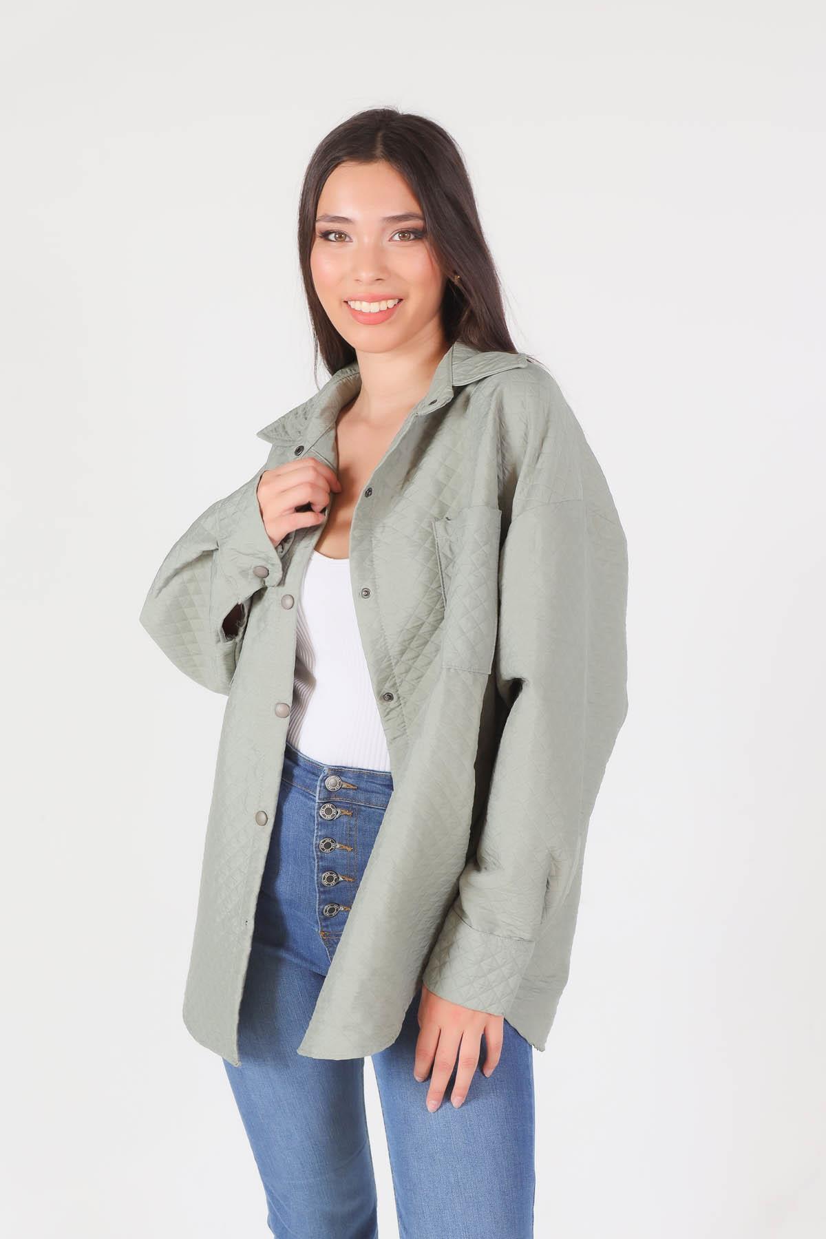 Çağla Yeşili Kapitone Oversize Ceket 1017 