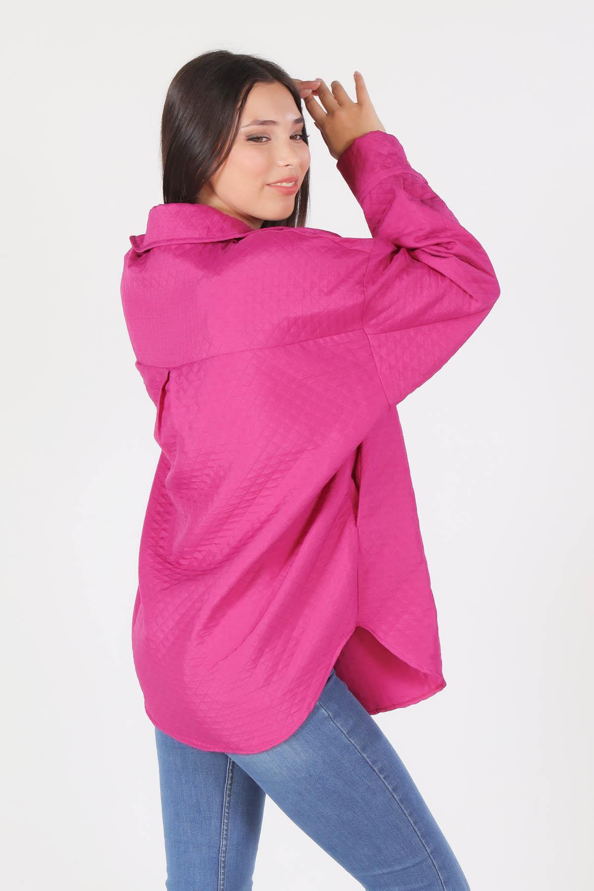 1017 Kapitone Oversize Ceket Fuşya - 2
