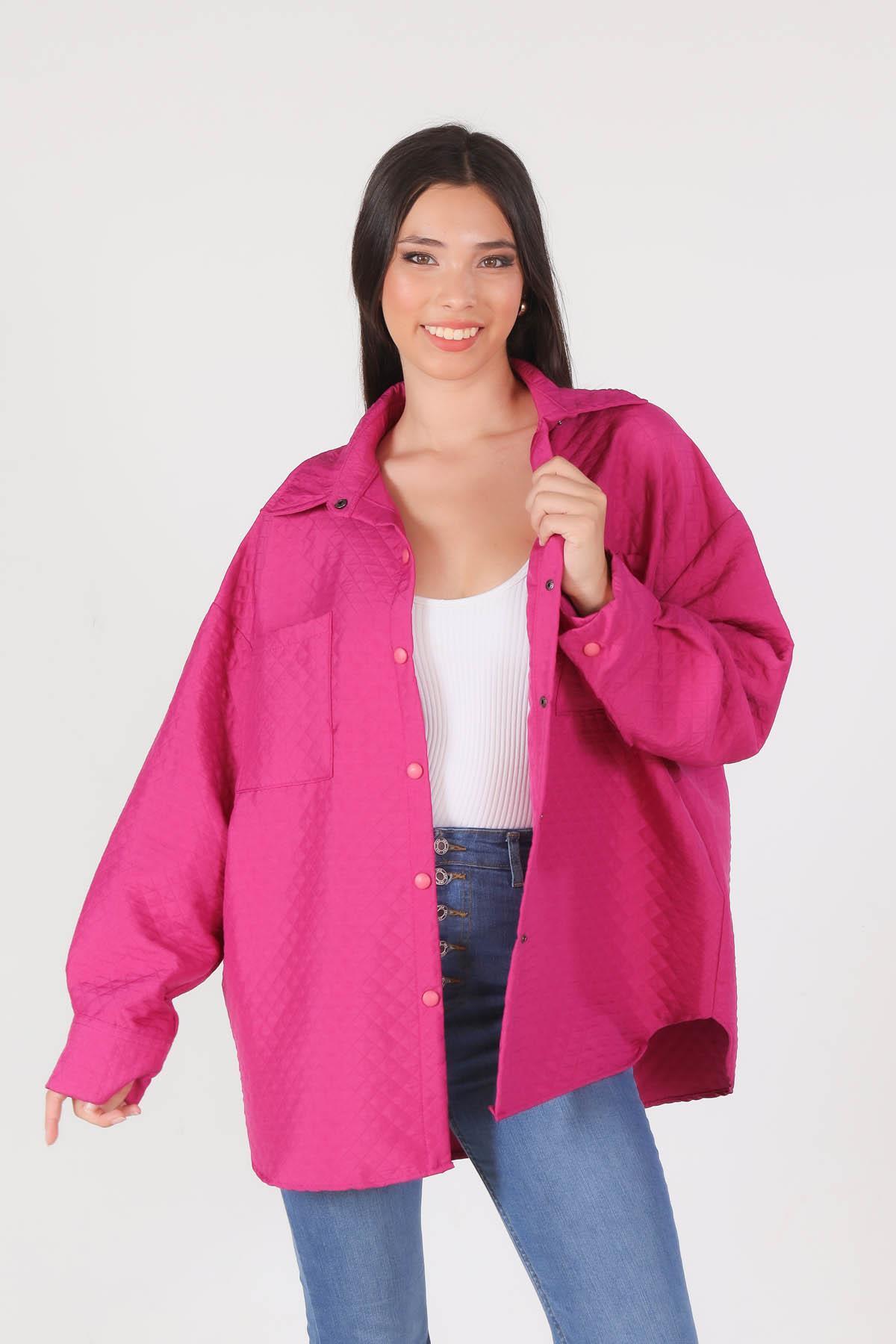 Fuşya Kapitone Oversize Ceket 1017 - 3