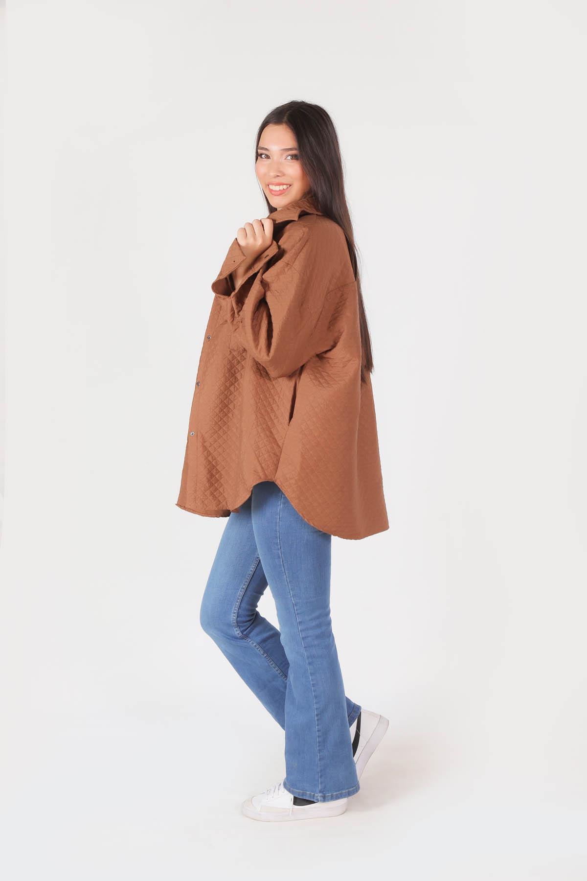 1017 Kapitone Oversize Ceket Kahve - 3