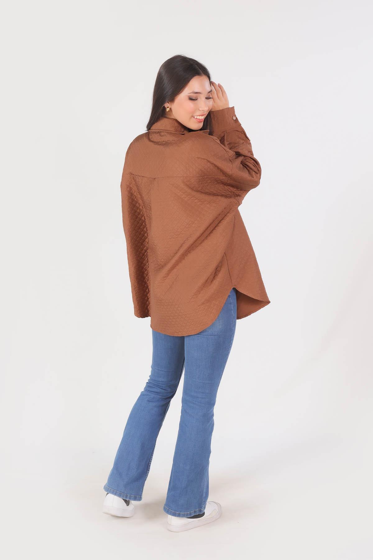 1017 Kapitone Oversize Ceket Kahve - 4