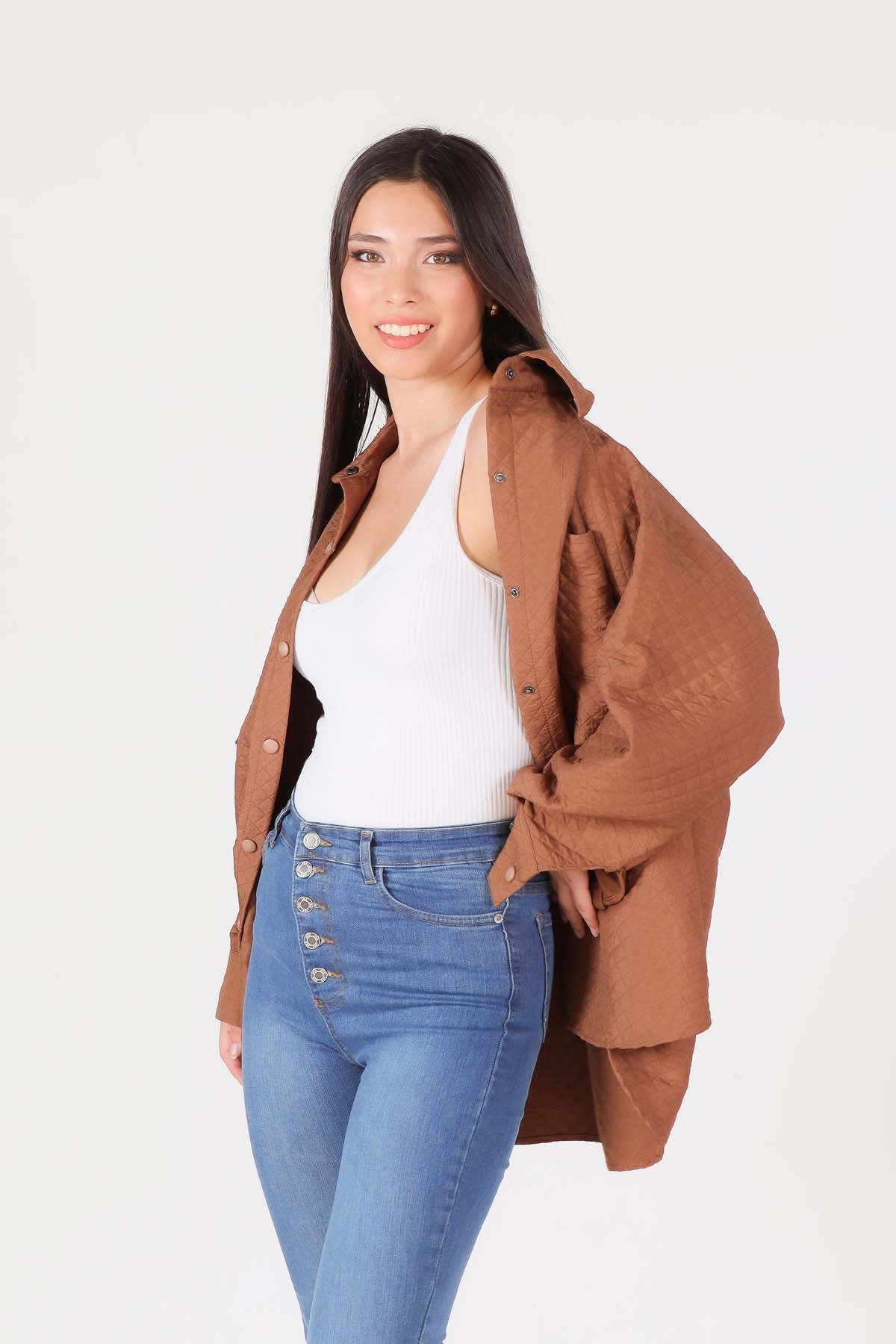 1017 Kapitone Oversize Ceket Kahve - 6