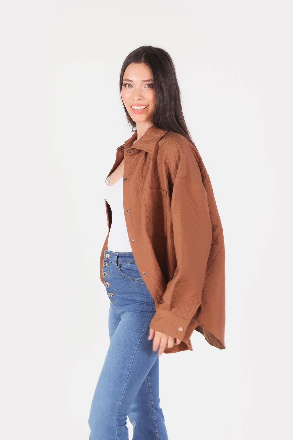 Kahve Kapitone Oversize Ceket 1017 - 2