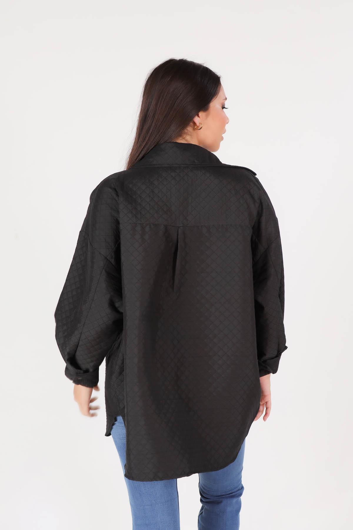 1017 Kapitone Oversize Ceket Siyah - 3