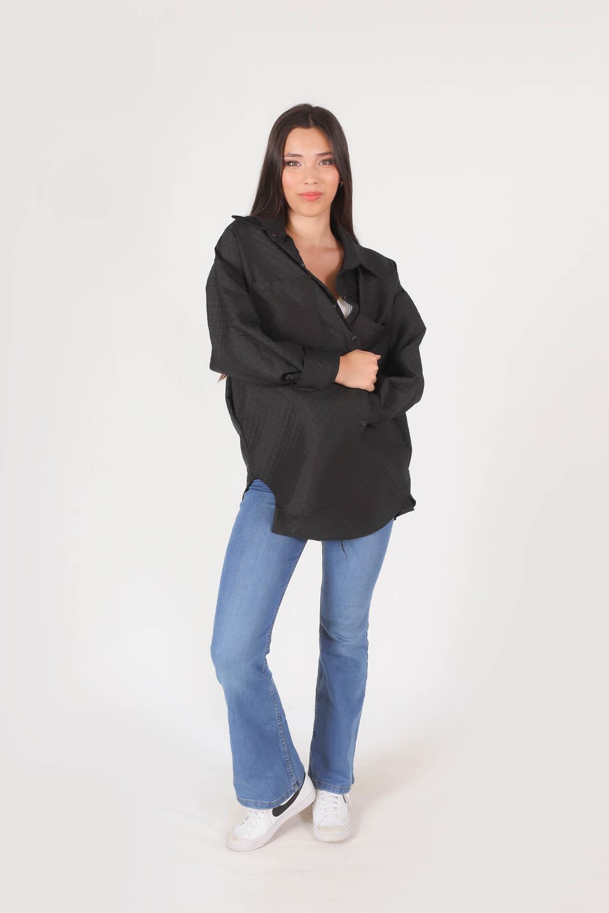 Siyah Kapitone Oversize Ceket 1017 - 2