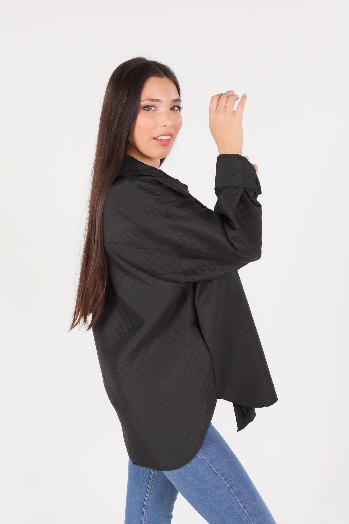Siyah Kapitone Oversize Ceket 1017 - 4