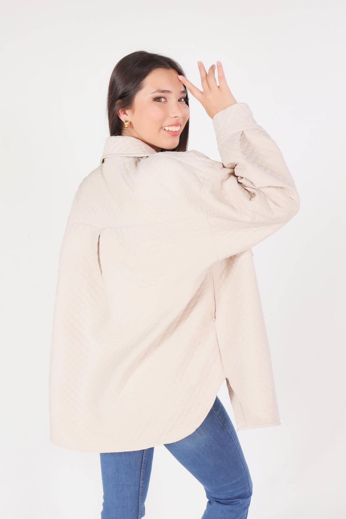 1017 Kapitone Oversize Ceket Taş - 2