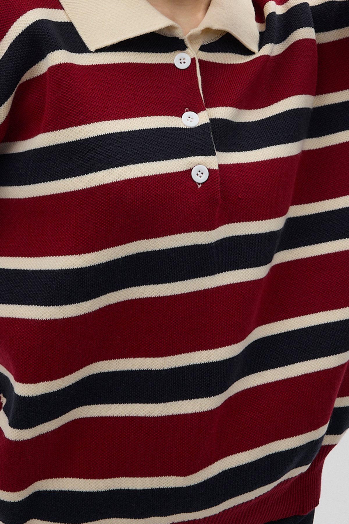 Bordo Çizgili Polo Yaka Kadın Sweatshirt 1018 - RAYS