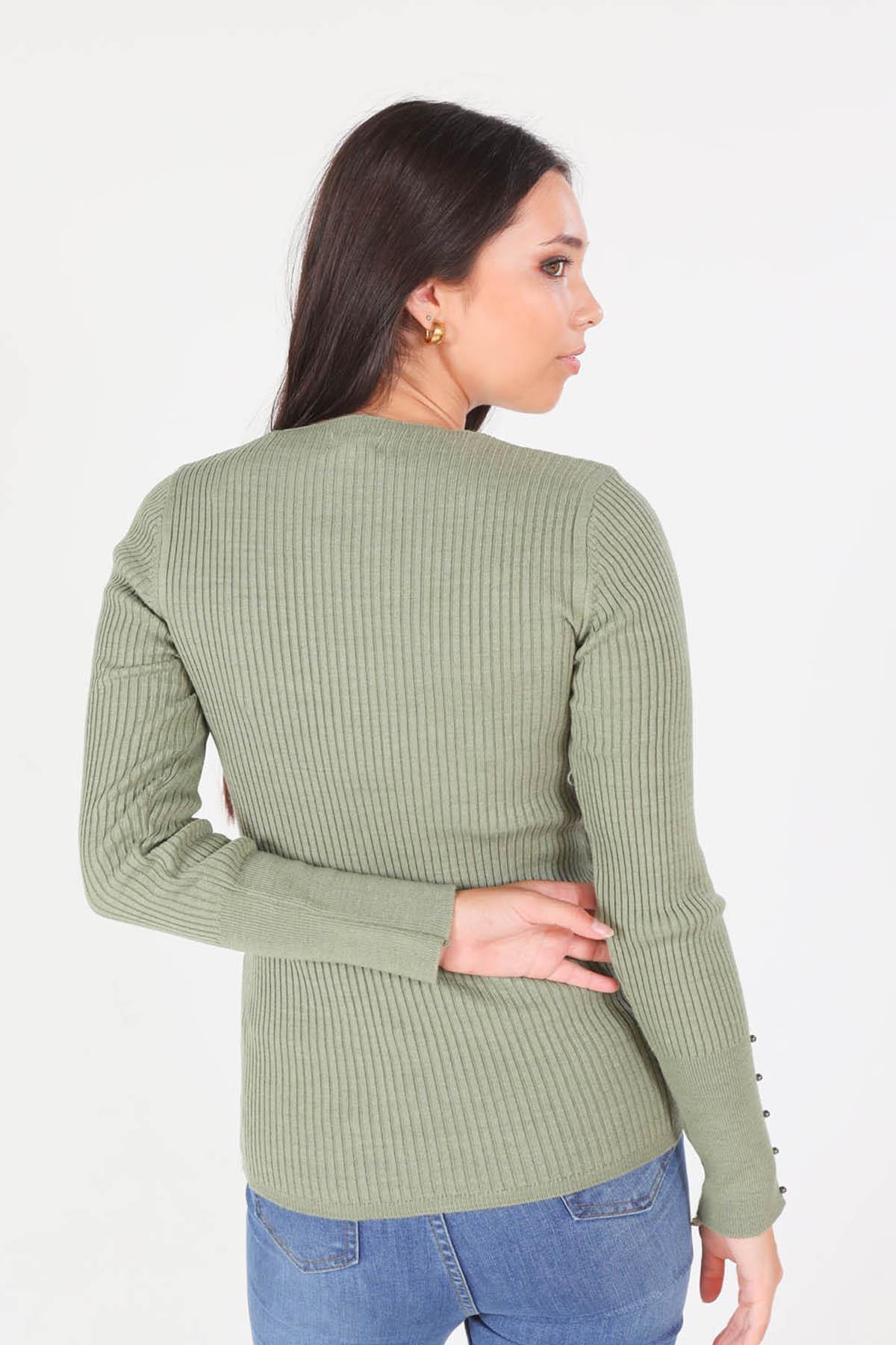 1020 V Yaka Fitilli Kazak Çağla - 4