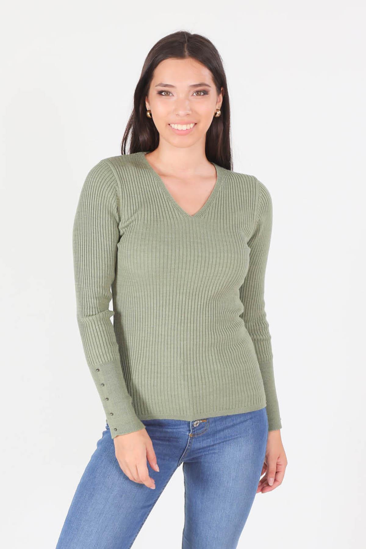 Çağla V Yaka Fitilli Kazak 1020 - 1