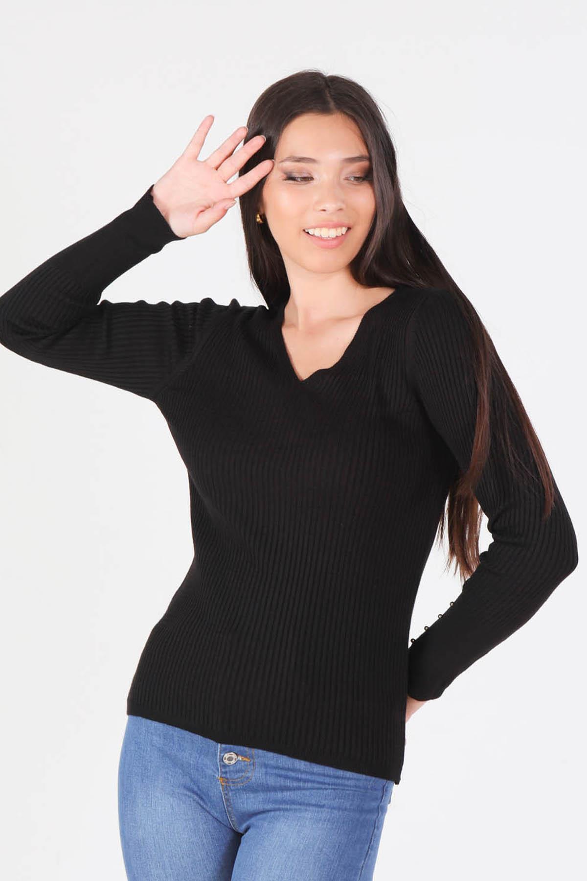 Siyah V Yaka Fitilli Kazak 1020 - 3