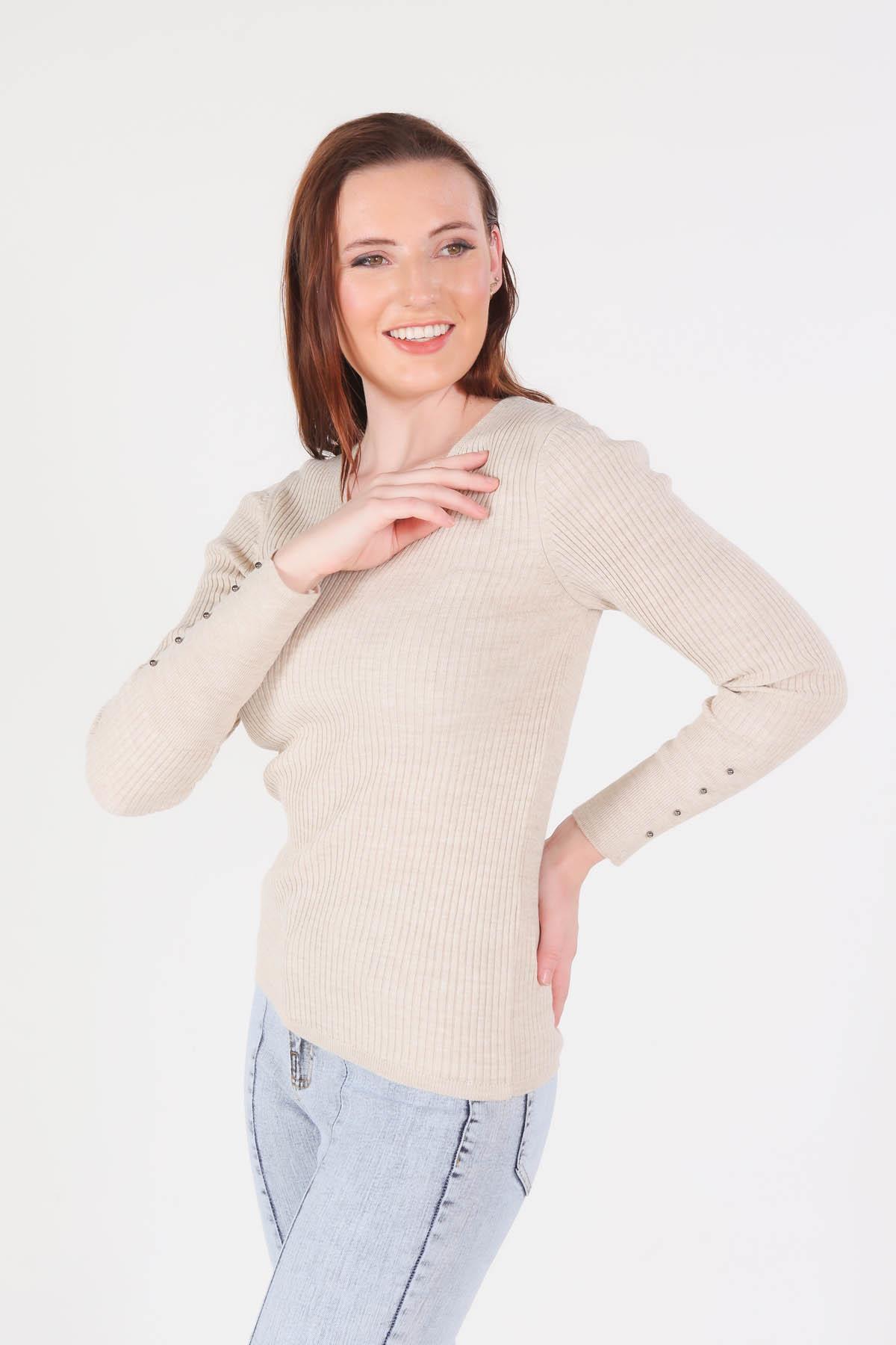 Taş V Yaka Fitilli Kazak 1020 - 1