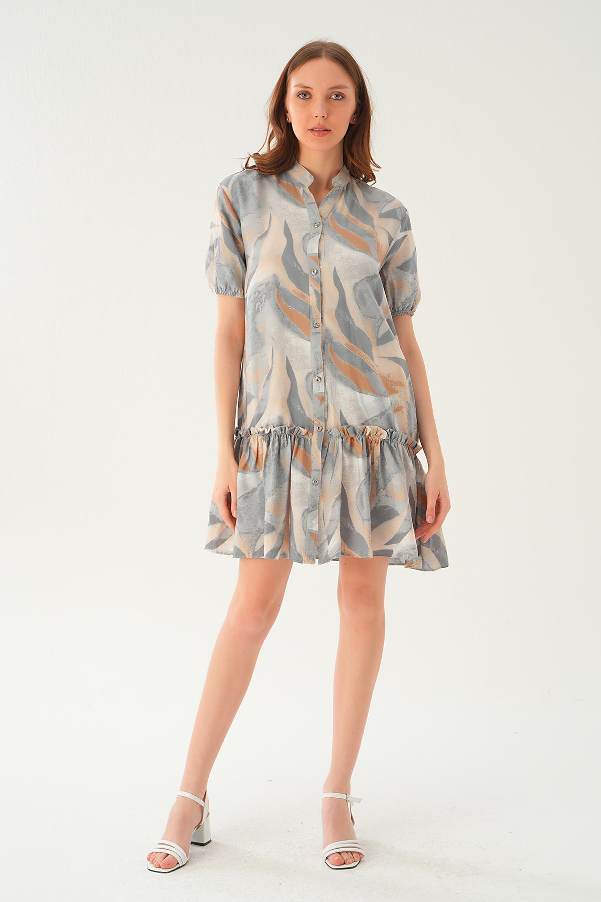 Gri Etek Fırfır Detay Elbise 1024 - 1