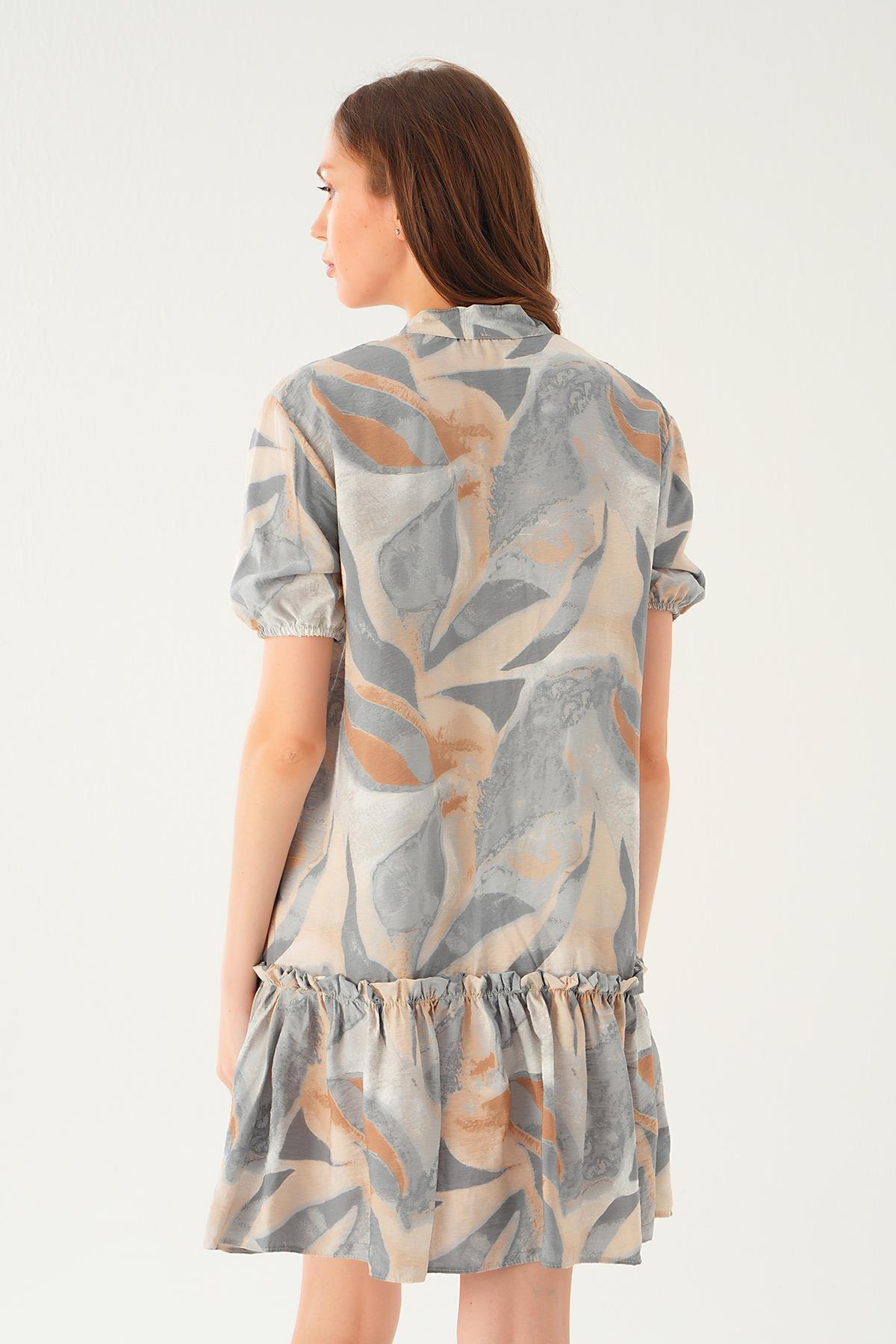 Gri Etek Fırfır Detay Elbise 1024 - 4