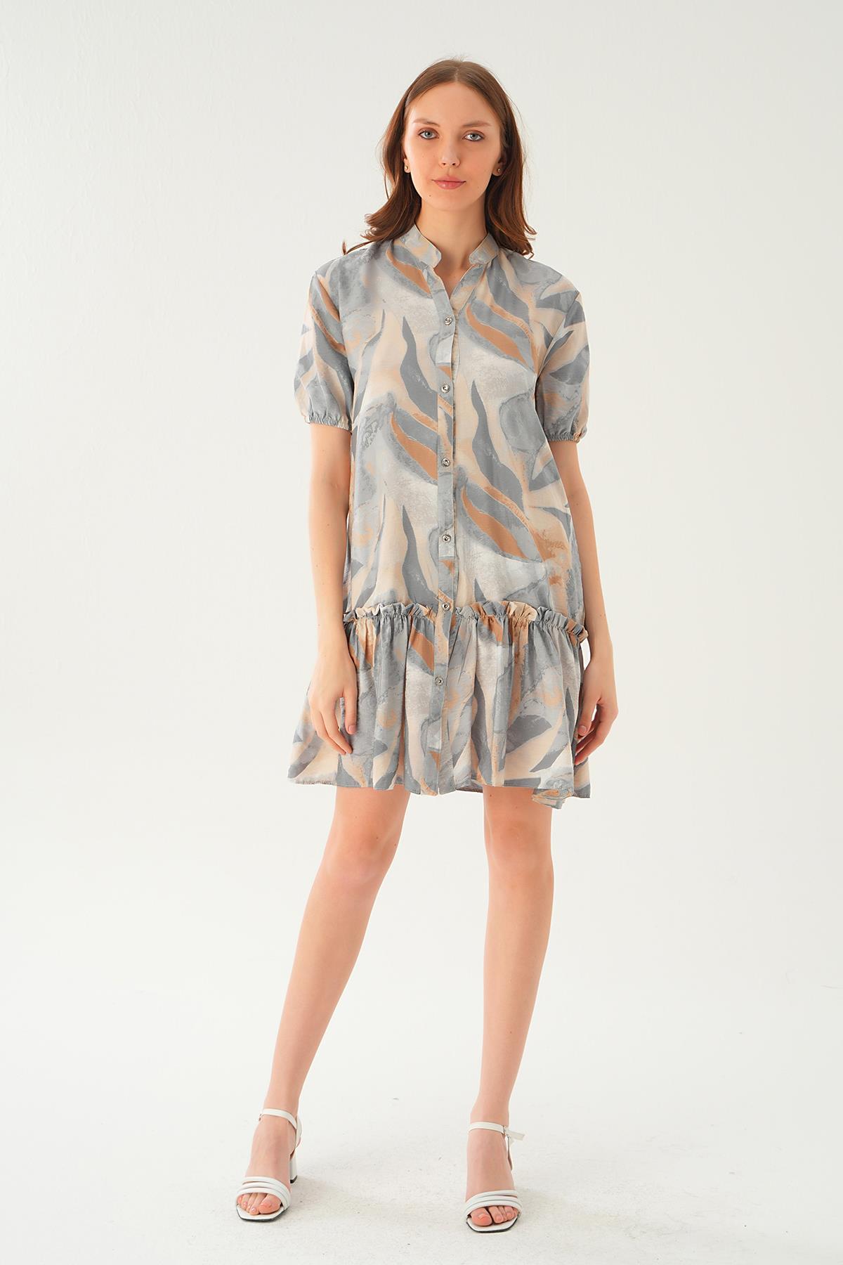 Gri Etek Fırfır Detay Elbise 1024 - 6