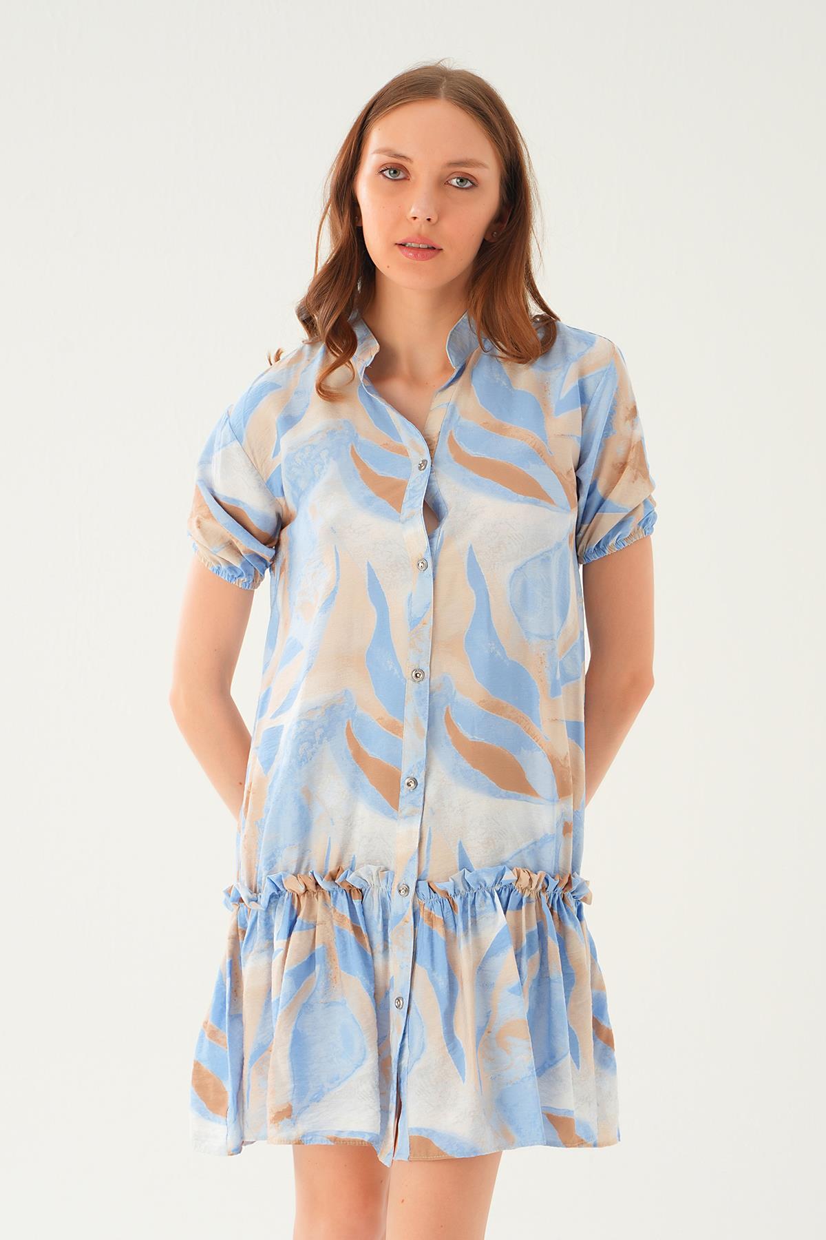 Mavi Etek Fırfır Detay Elbise 1024 - 1