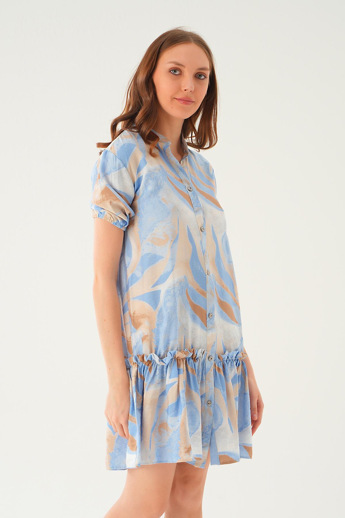 Mavi Etek Fırfır Detay Elbise 1024 - 2