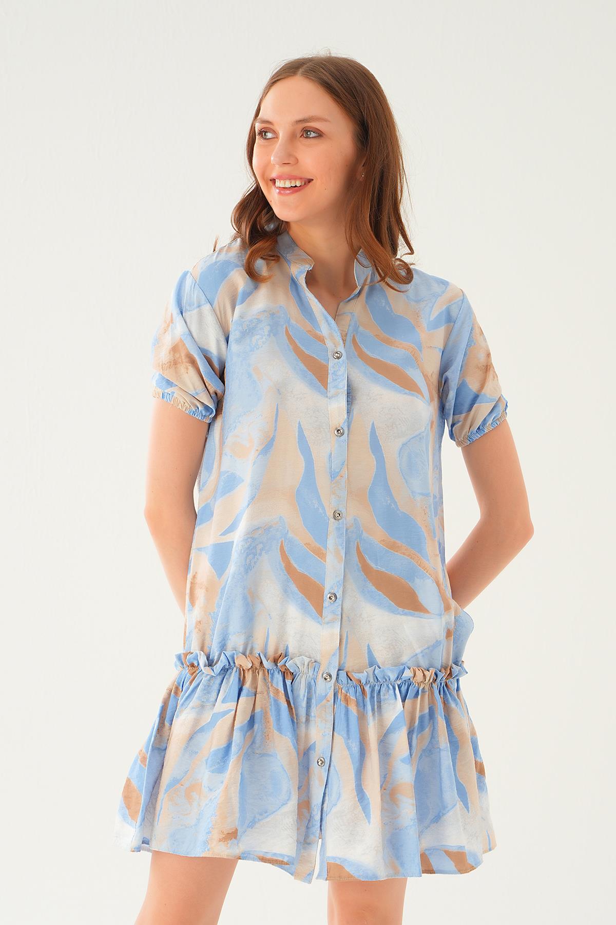 Mavi Etek Fırfır Detay Elbise 1024 - 3