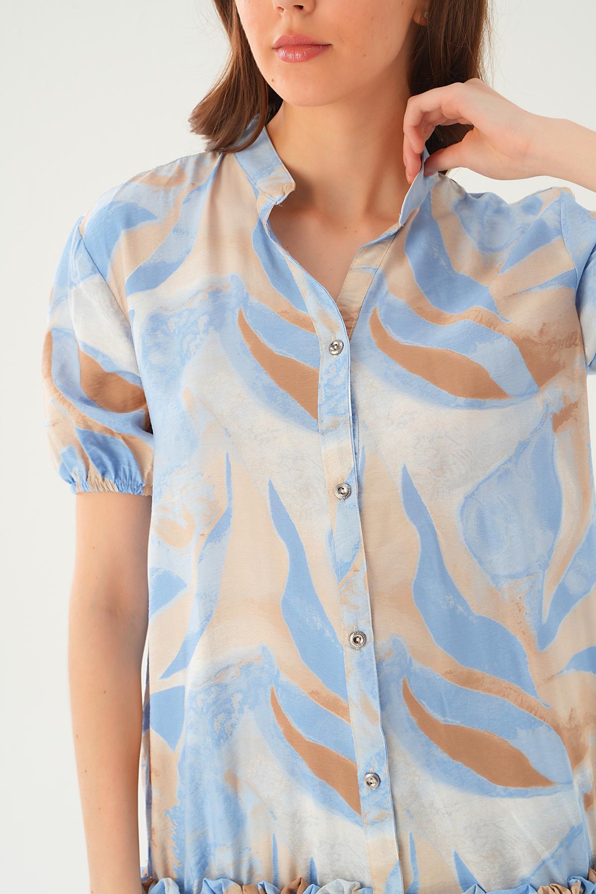 Mavi Etek Fırfır Detay Elbise 1024 - 5