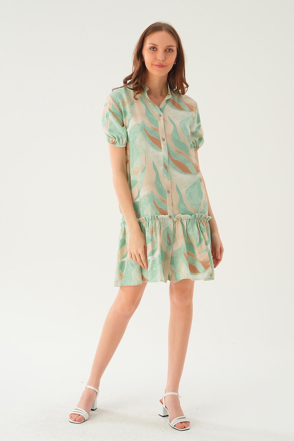 1024 Etek Fırfır Detay Elbise Yeşil 