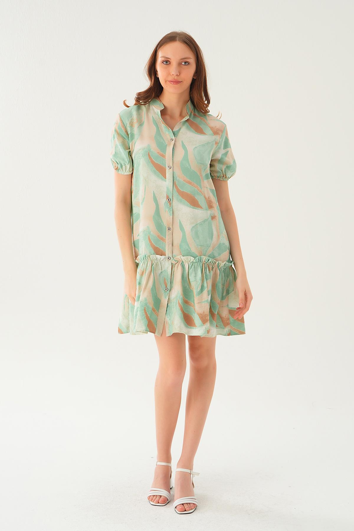 Yeşil Etek Fırfır Detay Elbise 1024 - 6