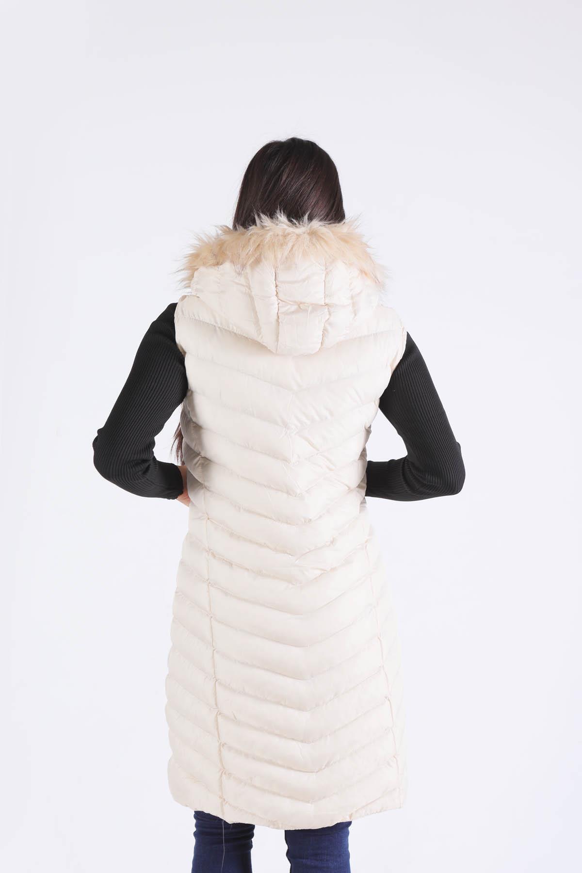 1025 Kapüşonlu Cepli Yelek Bej - 2