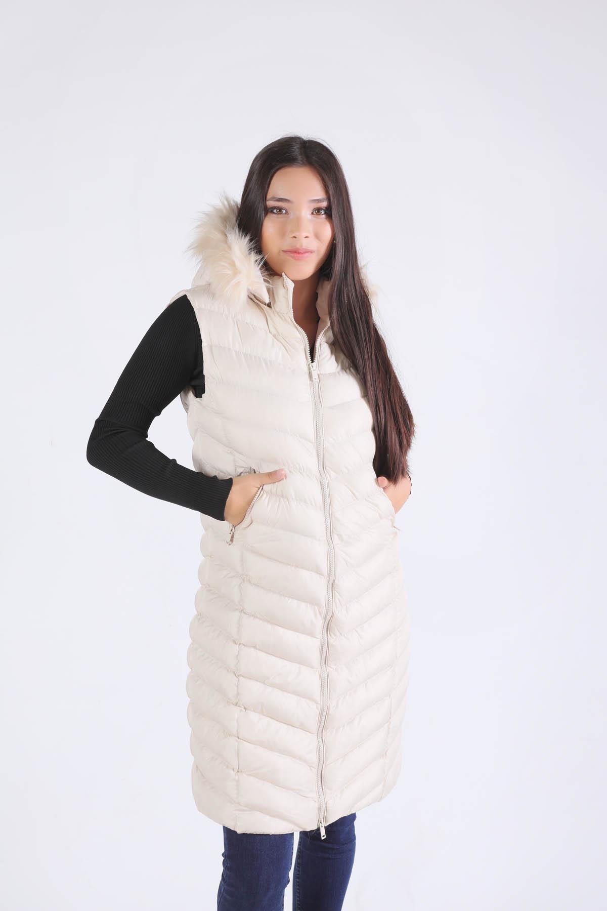 Bej Kapüşonlu Cepli Yelek 1025 - 1