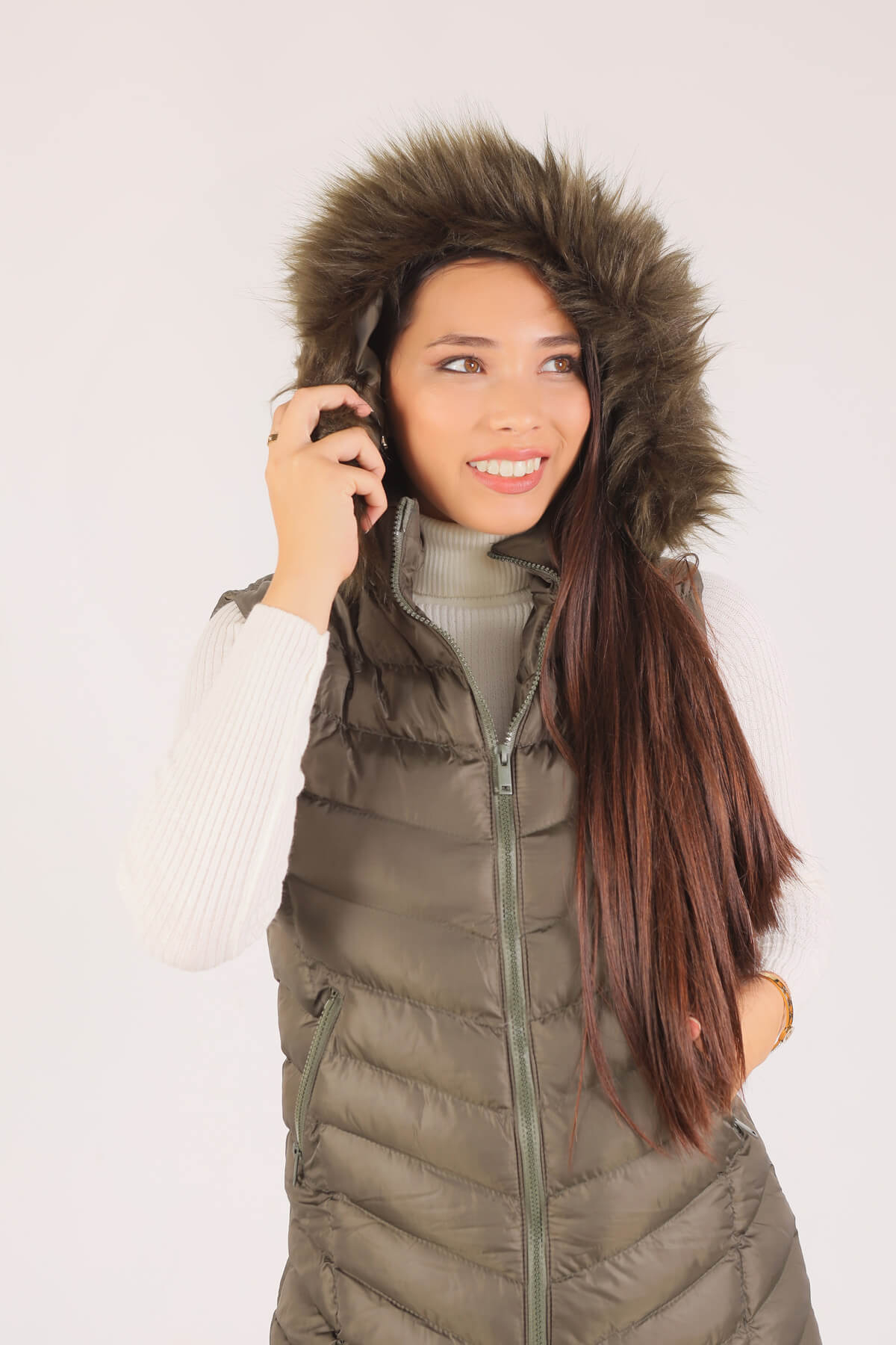 1025 Kapüşonlu Cepli Yelek Haki - 5