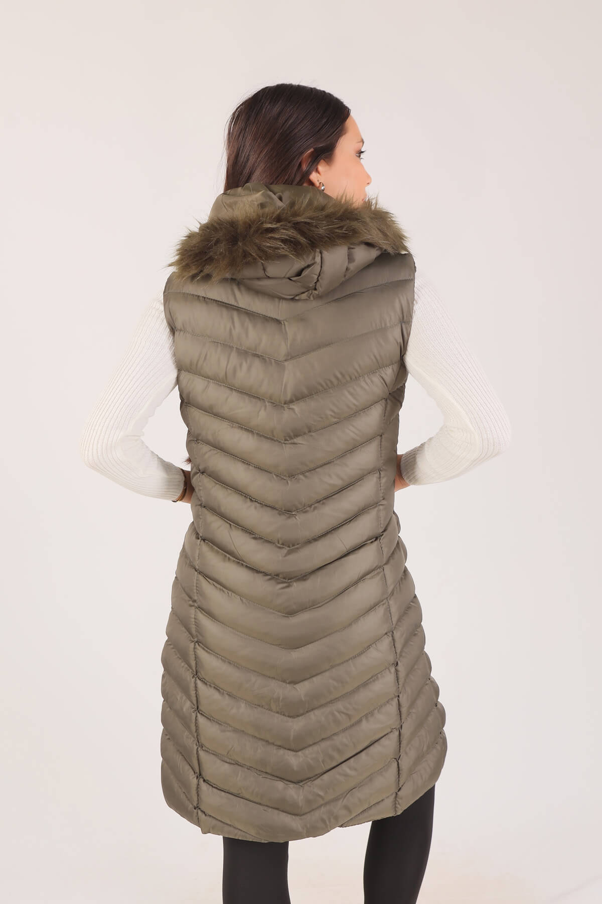 Haki Kapüşonlu Cepli Yelek 1025 - 2