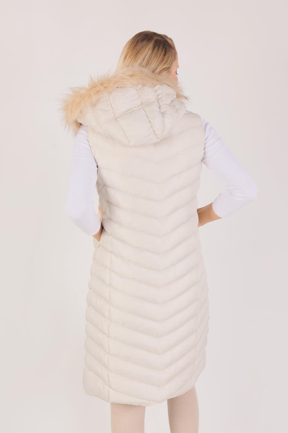 1025 Kapüşonlu Cepli Yelek Taş - 5