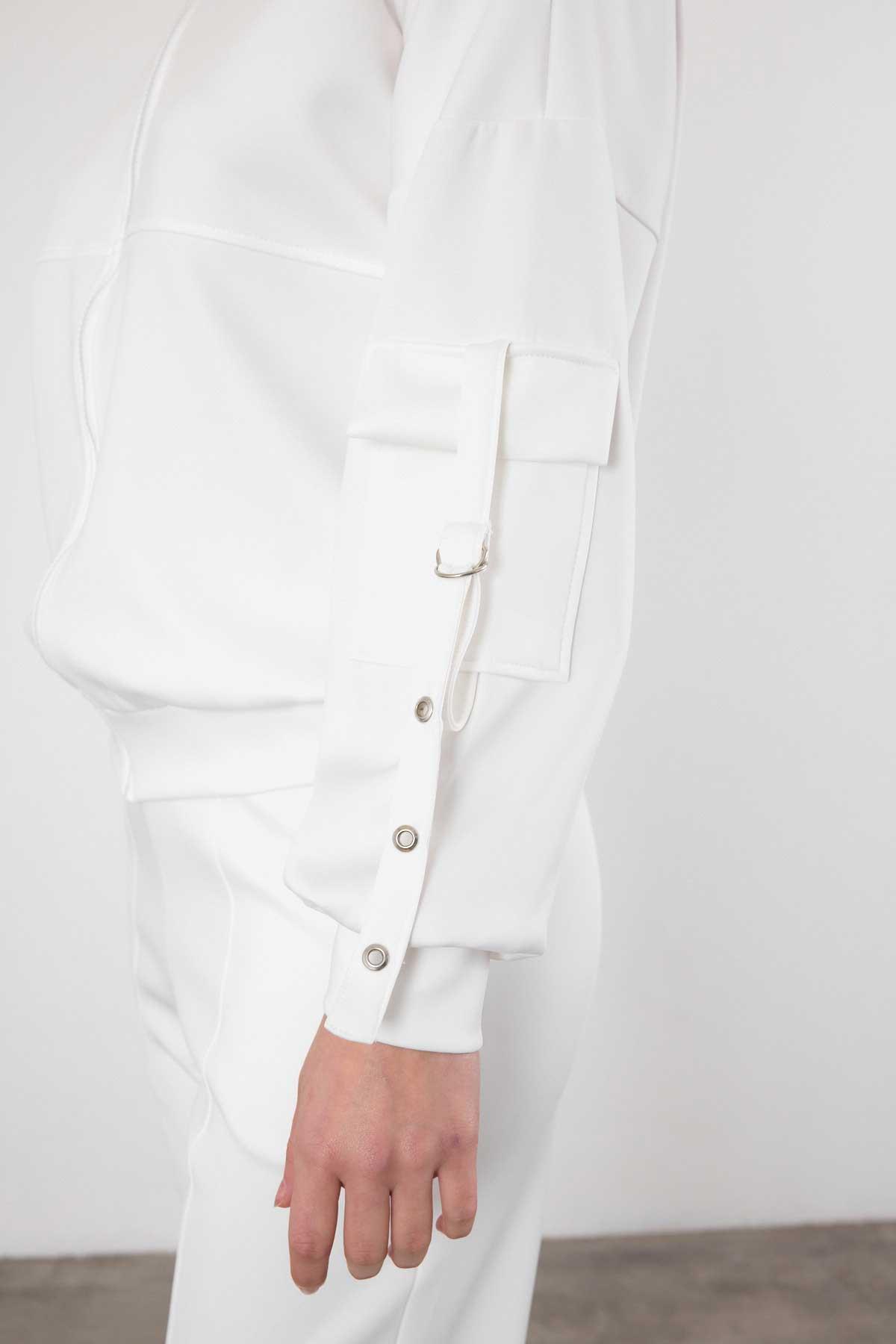 Beyaz Dalgıç Detay Fermuarlı Eşofman Takım 9153M - RAYS