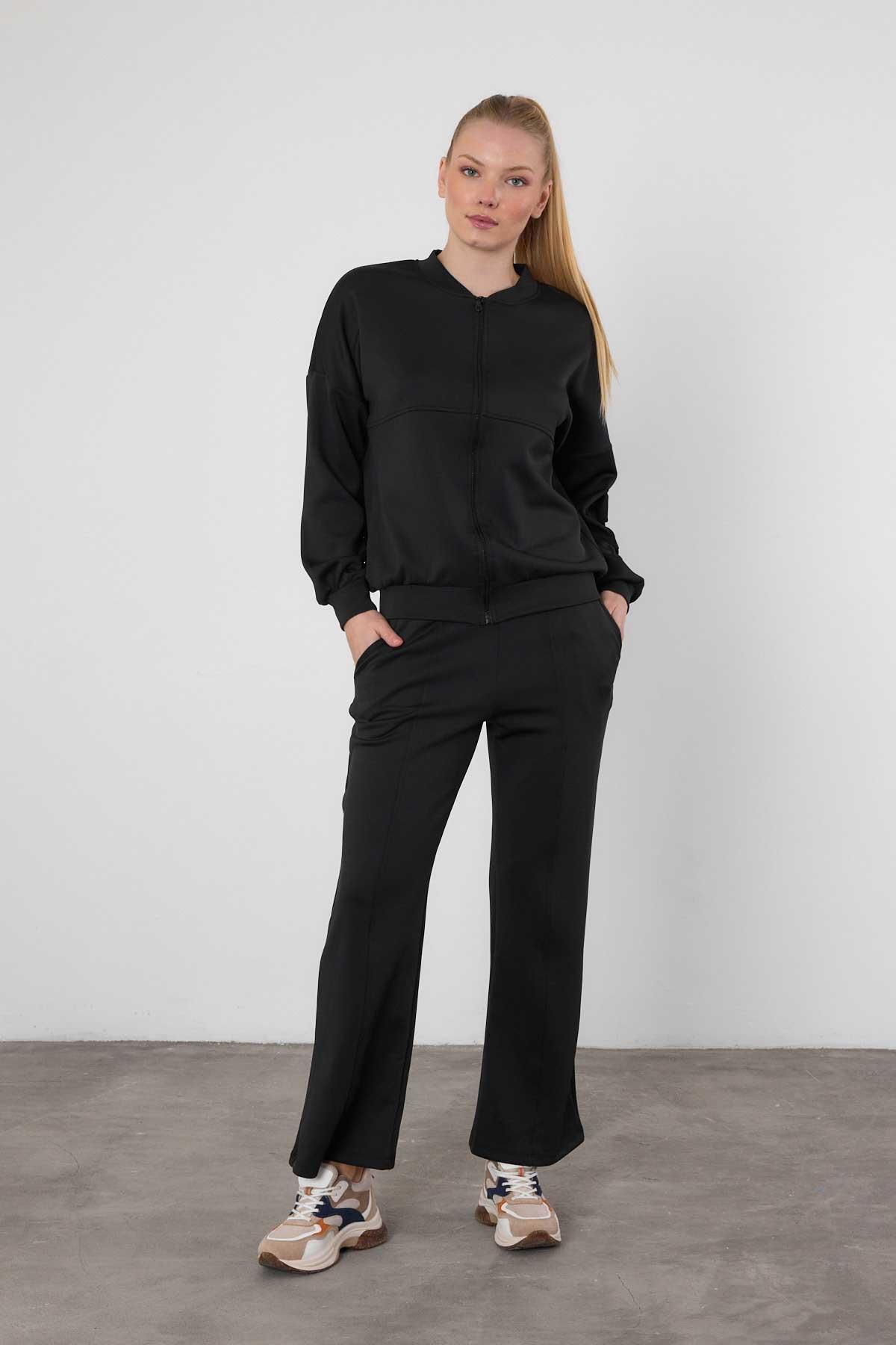 Siyah Dalgıç Detay Fermuarlı Eşofman Takım 9153M - 2