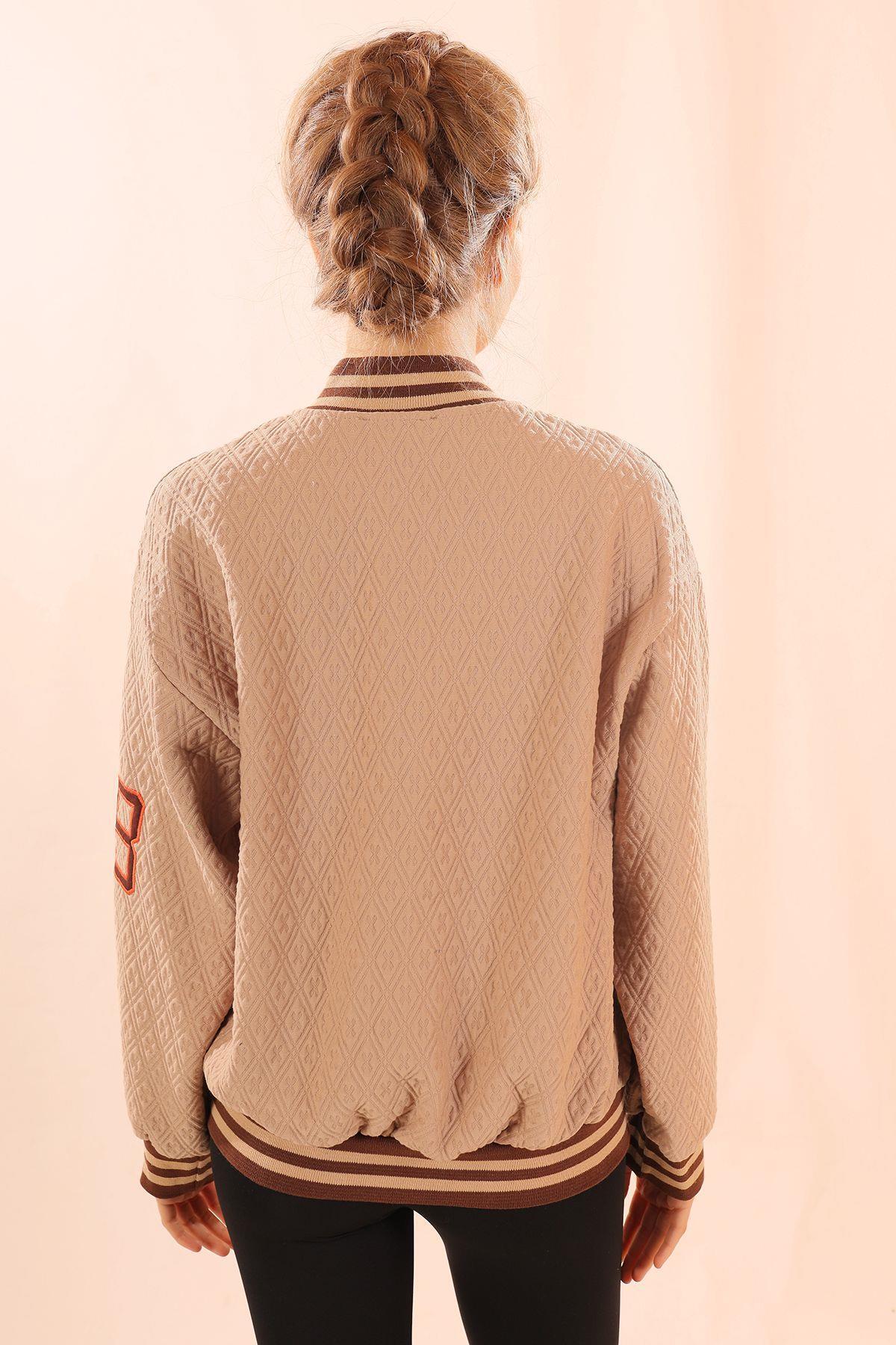 1028 Chicago Nakış kolej Ceket Camel - 5