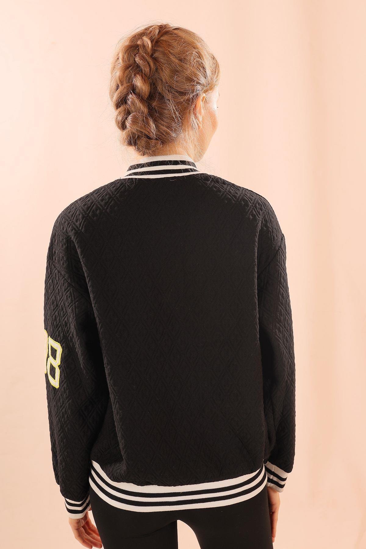 Siyah Chicago Nakış Kolej Ceket 1028 - 5