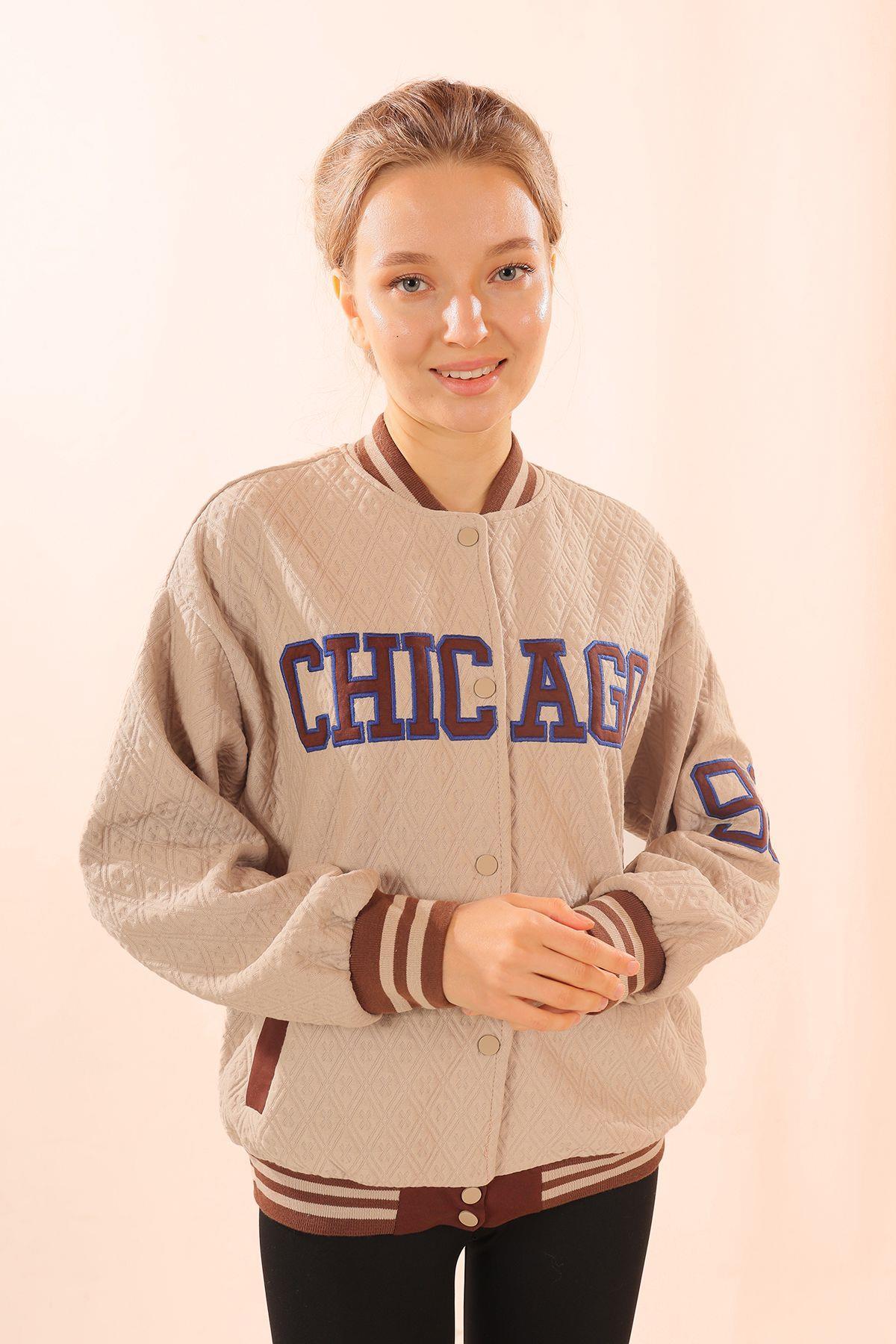 1028 Chicago Nakış kolej Ceket Taş 