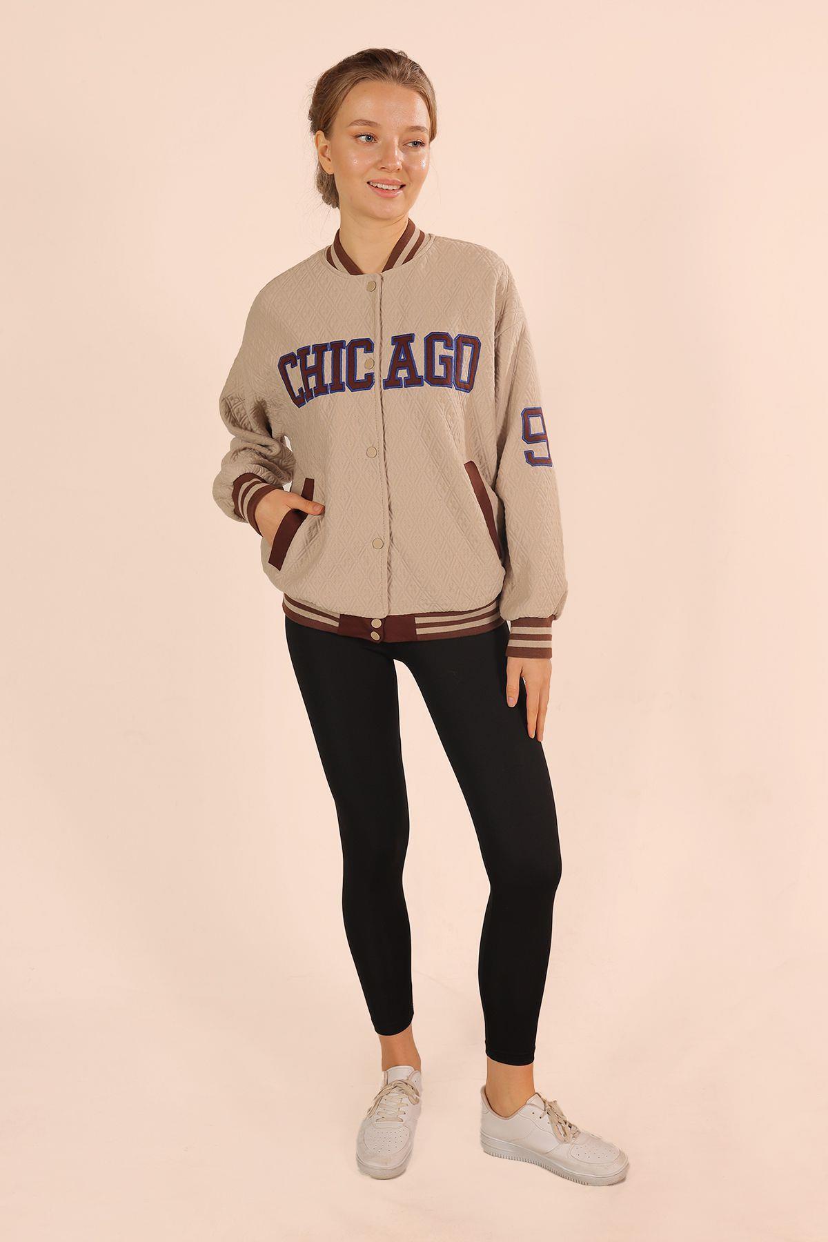 1028 Chicago Nakış kolej Ceket Taş - 6