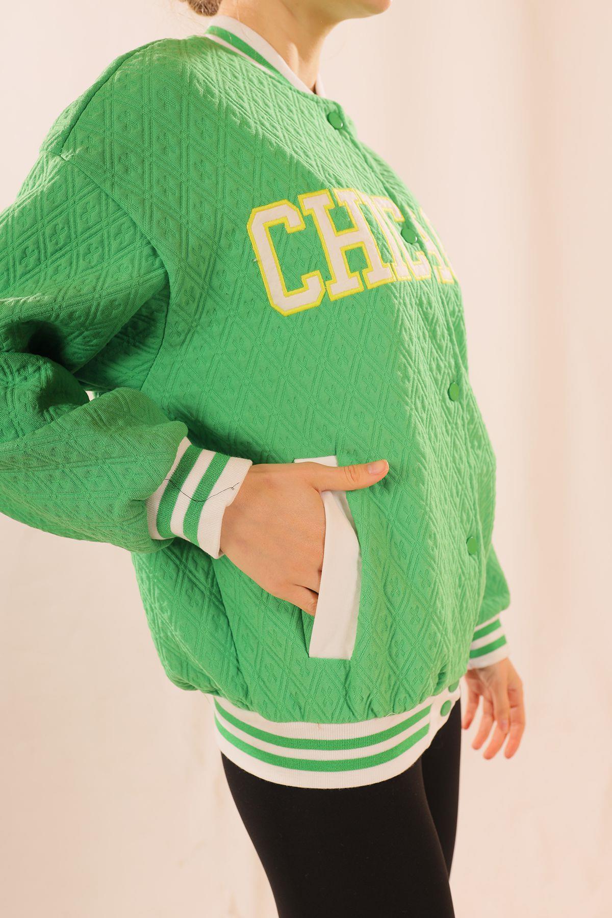 1028 Chicago Nakış kolej Ceket Yeşil - 3
