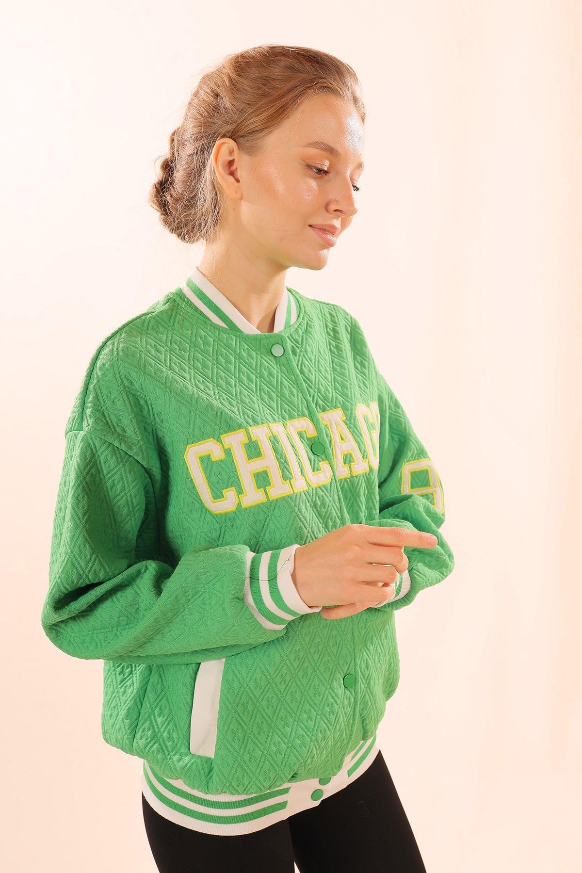 Yeşil Chicago Nakış Kolej Ceket 1028 - 2
