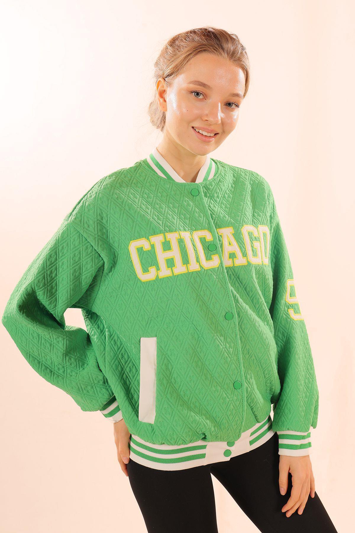 Yeşil Chicago Nakış Kolej Ceket 1028 - 4