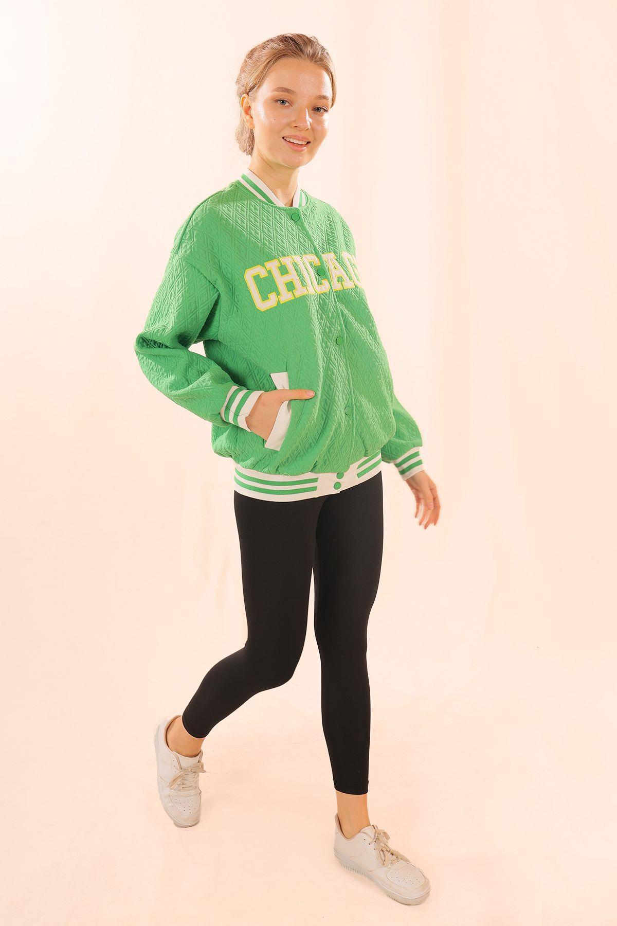 Yeşil Chicago Nakış Kolej Ceket 1028 - 6