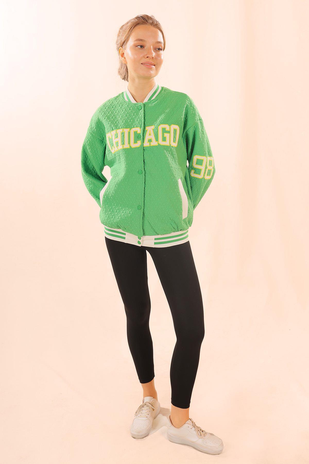 Yeşil Chicago Nakış Kolej Ceket 1028 - 7