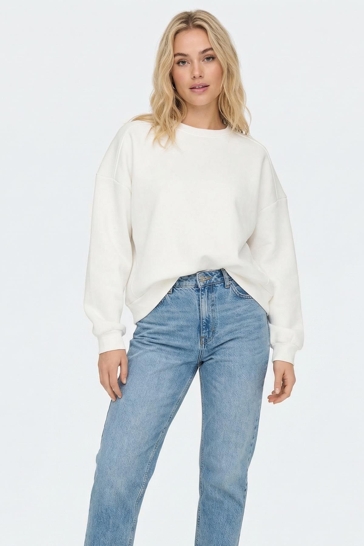 1029 Bisiklet Yaka Sweat Beyaz 